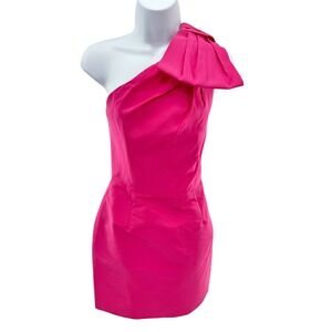 Alexia‎ Maria Pink Silk One Shoulder Bow Detail Mini Dress Size 10